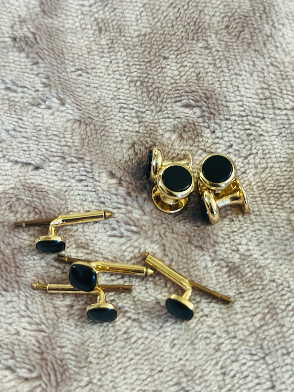 Gold and Black Cufflink & Stud Set - Men Accessories